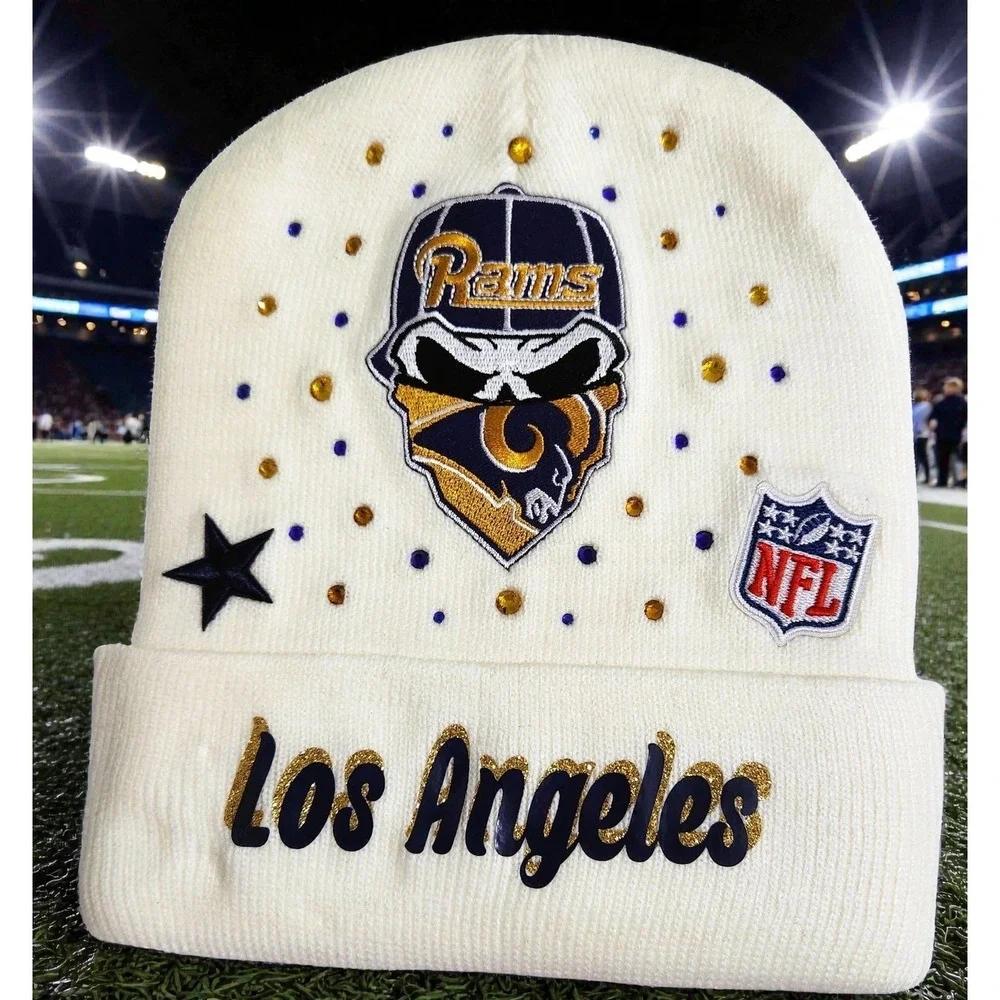 Los Angeles Rams Beanie‎ Beige design with Logo, Star & Rhinestones